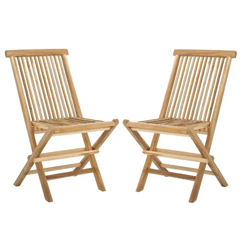 Marcus Teak Folding Chair Indoor/Outdoor (Set of 2) - PAT6600 - Natural - Safavieh