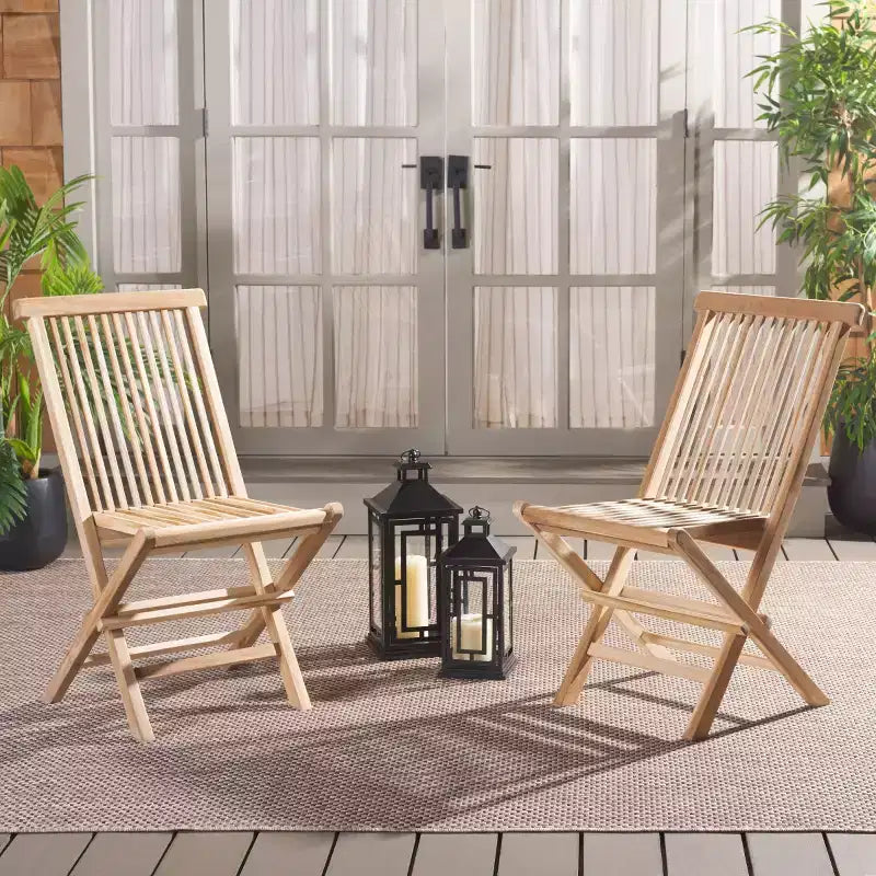 Lot de 2 chaises pliantes Marcus en teck pour l'intérieur/l'extérieur - PAT6600 - Naturel - Safavieh
