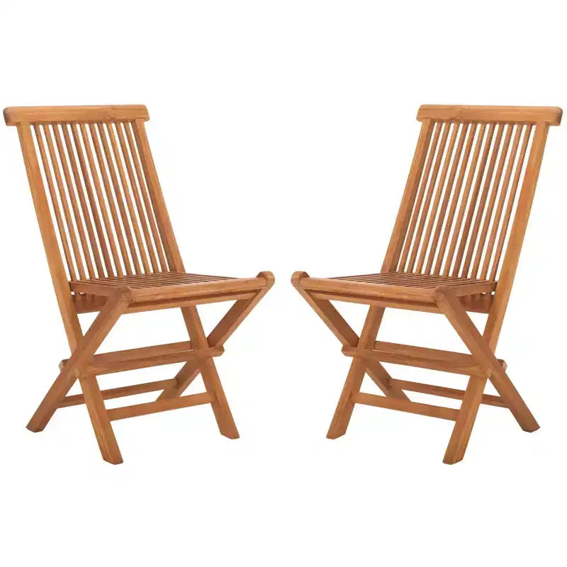 Holly Solid Teak Folding Chair Indoor/Outdoor (Set of 2) - PAT6503 - Natural - Safavieh