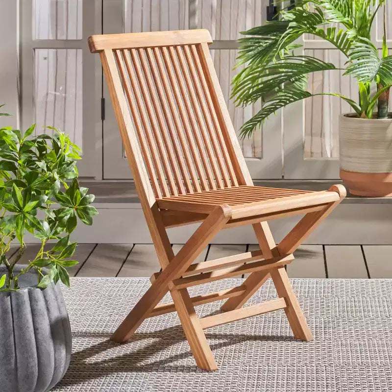 Chaise pliante en teck massif Holly, intérieur/extérieur (lot de 2) - PAT6503 - Naturel - Safavieh