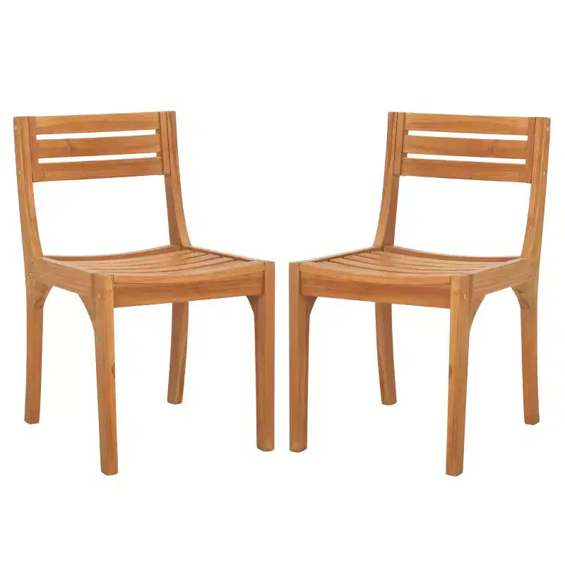 Anna Solid Teak Chair Indoor/Outdoor (Set of 2) - PAT6502 - Natural - Safavieh
