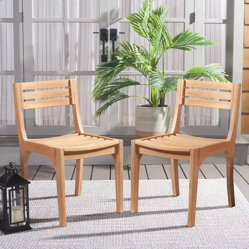 Chaise Anna en teck massif intérieur/extérieur (lot de 2) - PAT6502 - Naturel - Safavieh