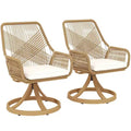 Outsunny Outdoor Patio Swivel Chairs Set of 2, Rattan Patio Dining Chairs with Soft Cushions and Metal Frame for Backyard, Lawn, Porch, Garden, Khaki