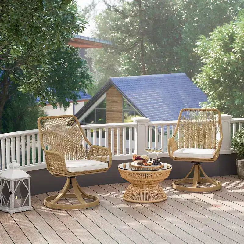 Outsunny Lot de 2 Chaises de Salle à Manger Pivotantes d'Extérieur en Rotin avec Coussins Moelleux et Cadre en Métal pour Jardin, Pelouse, Véranda, Kaki