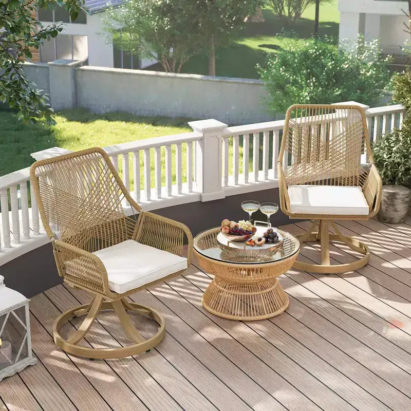 Outsunny Lot de 2 Chaises de Salle à Manger Pivotantes d'Extérieur en Rotin avec Coussins Moelleux et Cadre en Métal pour Jardin, Pelouse, Véranda, Kaki