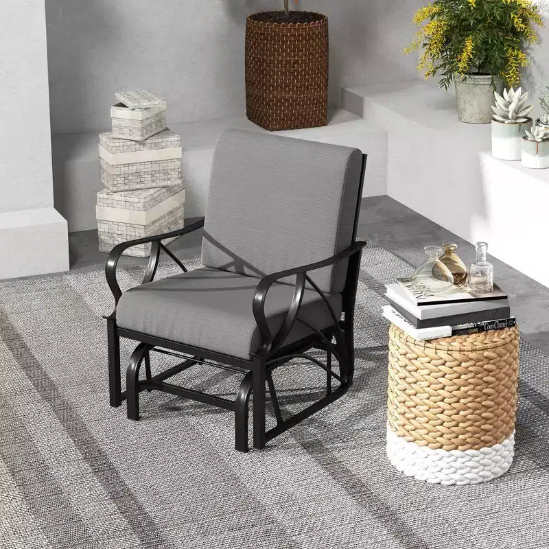 Costway 2 Chaises à Bascule de Patio avec Coussin Cadre Métallique Robuste Planeur Doux Extérieur Noir/Gris/Bleu Marine