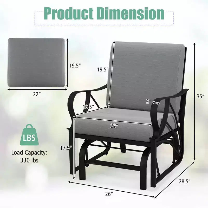 Costway 2 Chaises à Bascule de Patio avec Coussin Cadre Métallique Robuste Planeur Doux Extérieur Noir/Gris/Bleu Marine