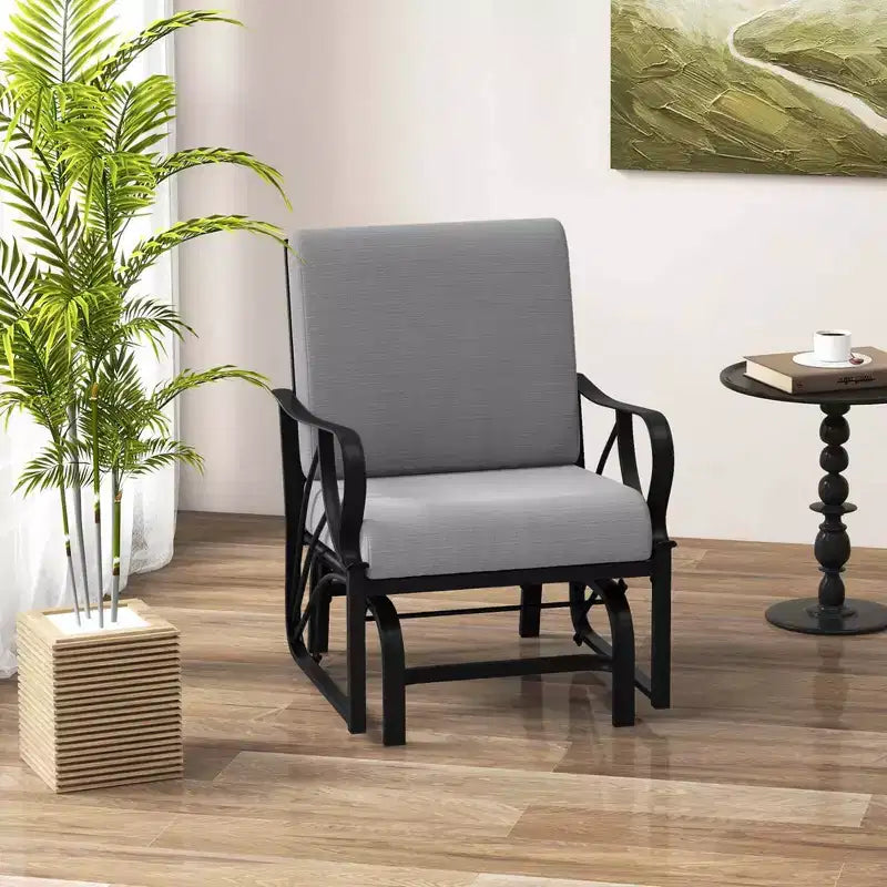 Costway 2 Chaises à Bascule de Patio avec Coussin Cadre Métallique Robuste Planeur Doux Extérieur Noir/Gris/Bleu Marine