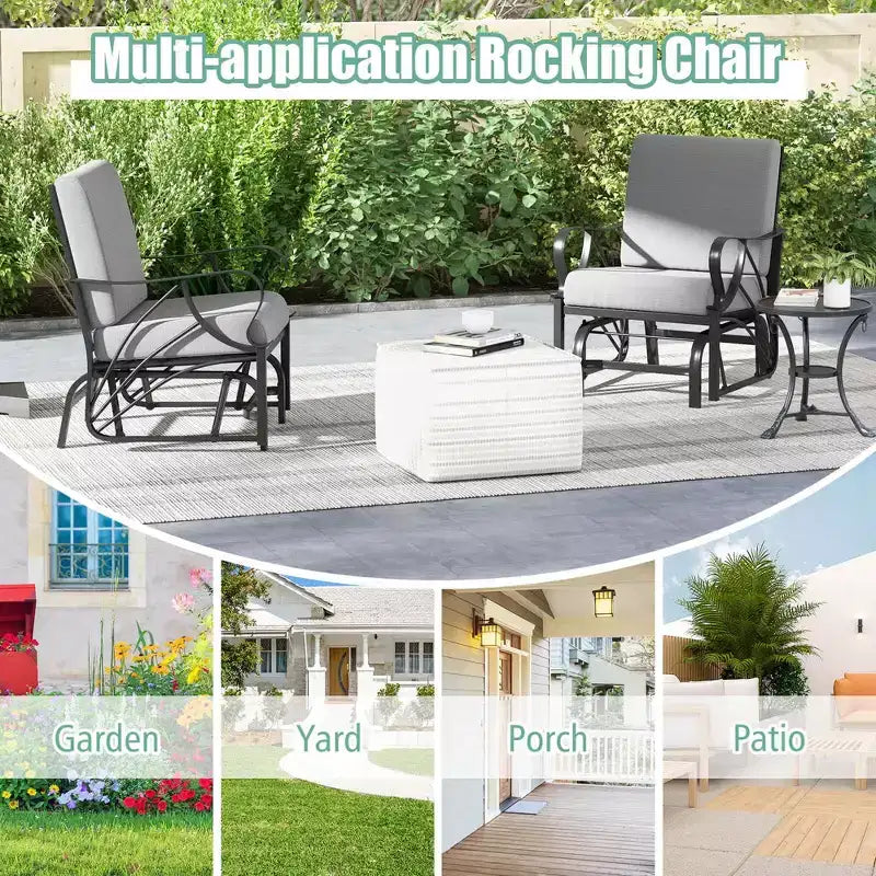 Costway 2 Chaises à Bascule de Patio avec Coussin Cadre Métallique Robuste Planeur Doux Extérieur Noir/Gris/Bleu Marine