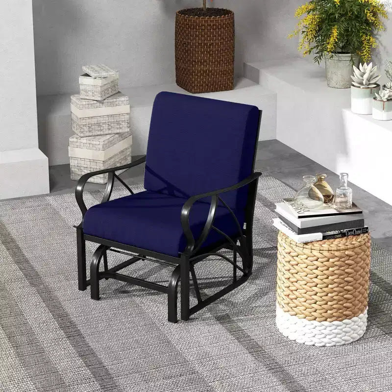 Costway 2 Chaises à Bascule de Patio avec Coussin Cadre Métallique Robuste Planeur Doux Extérieur Noir/Gris/Bleu Marine