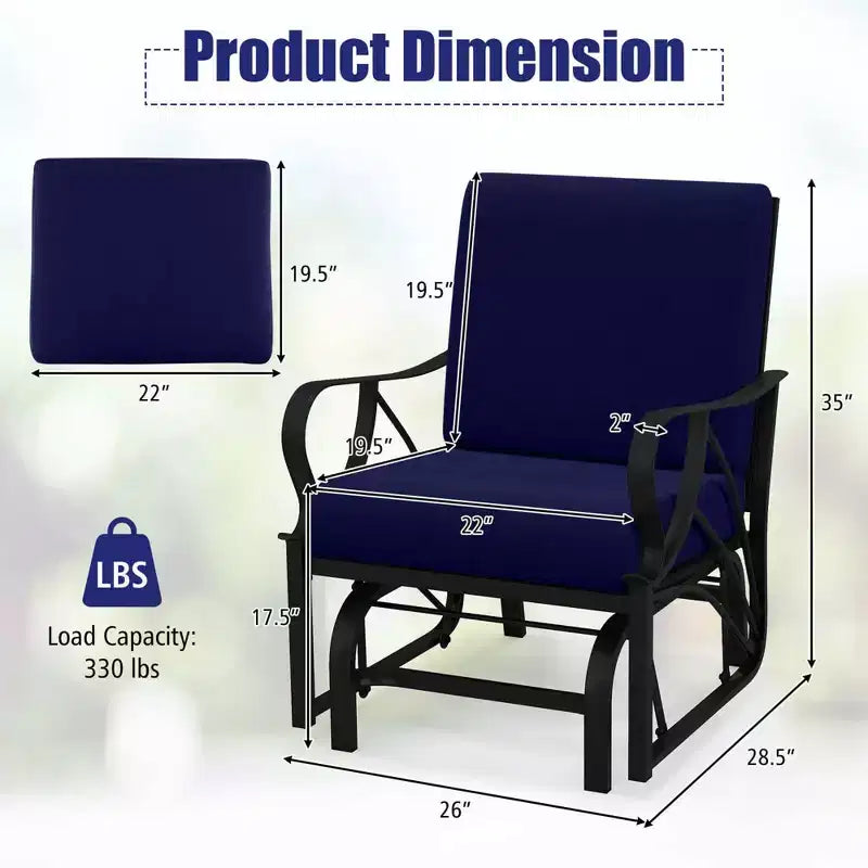 Costway 2 Chaises à Bascule de Patio avec Coussin Cadre Métallique Robuste Planeur Doux Extérieur Noir/Gris/Bleu Marine