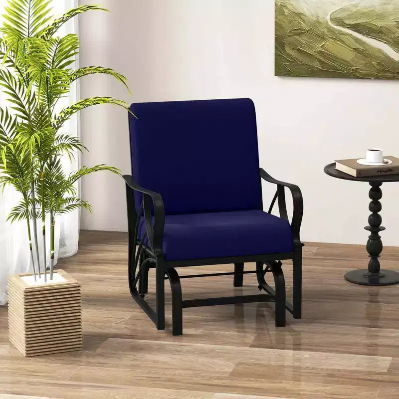 Costway 2 Chaises à Bascule de Patio avec Coussin Cadre Métallique Robuste Planeur Doux Extérieur Noir/Gris/Bleu Marine