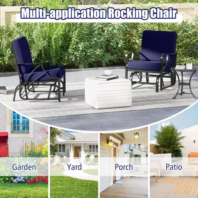 Costway 2 Chaises à Bascule de Patio avec Coussin Cadre Métallique Robuste Planeur Doux Extérieur Noir/Gris/Bleu Marine