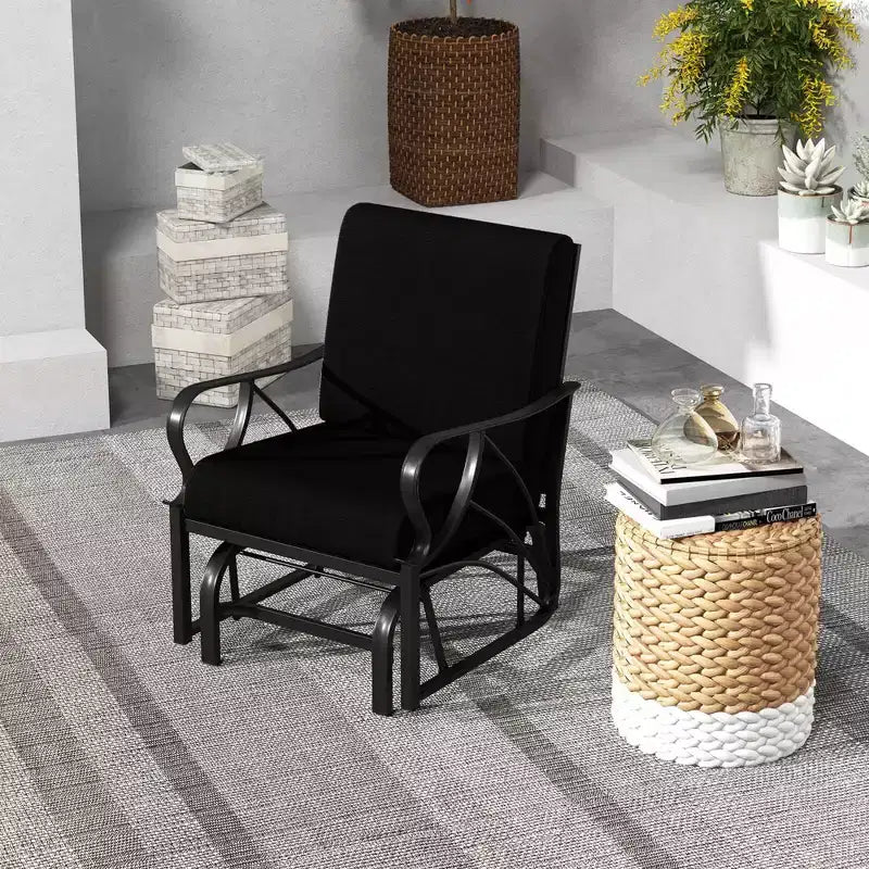 Costway 2 Chaises à Bascule de Patio avec Coussin Cadre Métallique Robuste Planeur Doux Extérieur Noir/Gris/Bleu Marine
