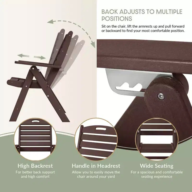 Chaise de salle à manger pliante à dossier haut réglable WestinTrends Malibu en PEHD