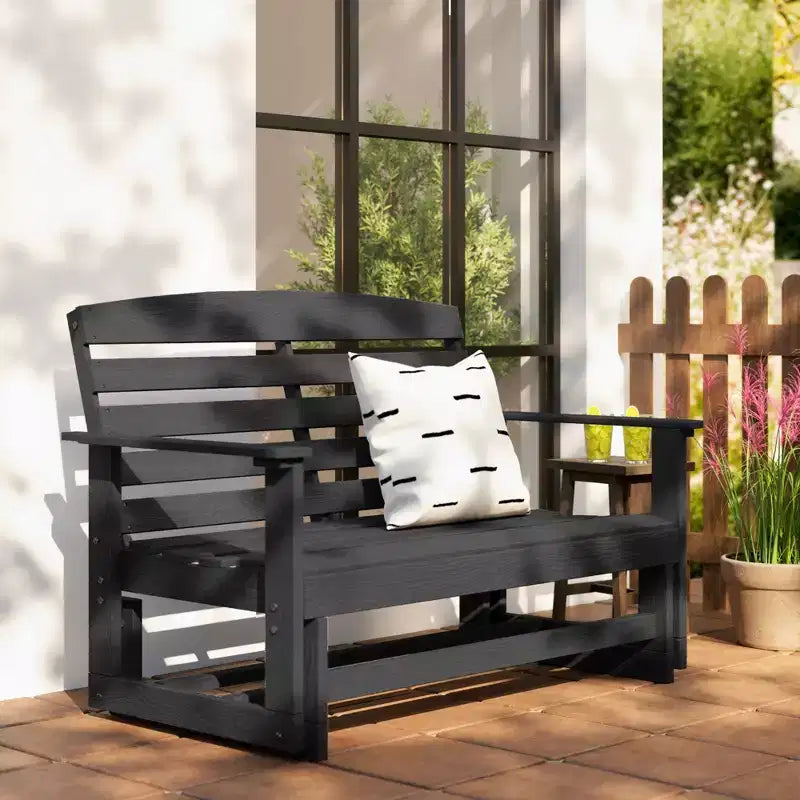 Banc de jardin Outsunny 2 places, balançoire double, causeuse à bascule avec cadre à lattes en PEHD pour jardin, patio, véranda
