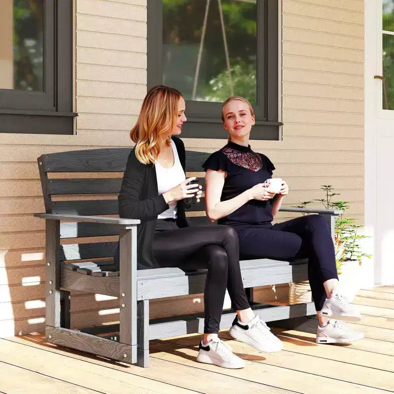 Banc de jardin Outsunny 2 places, balançoire double, causeuse à bascule avec cadre à lattes en PEHD pour jardin, patio, véranda