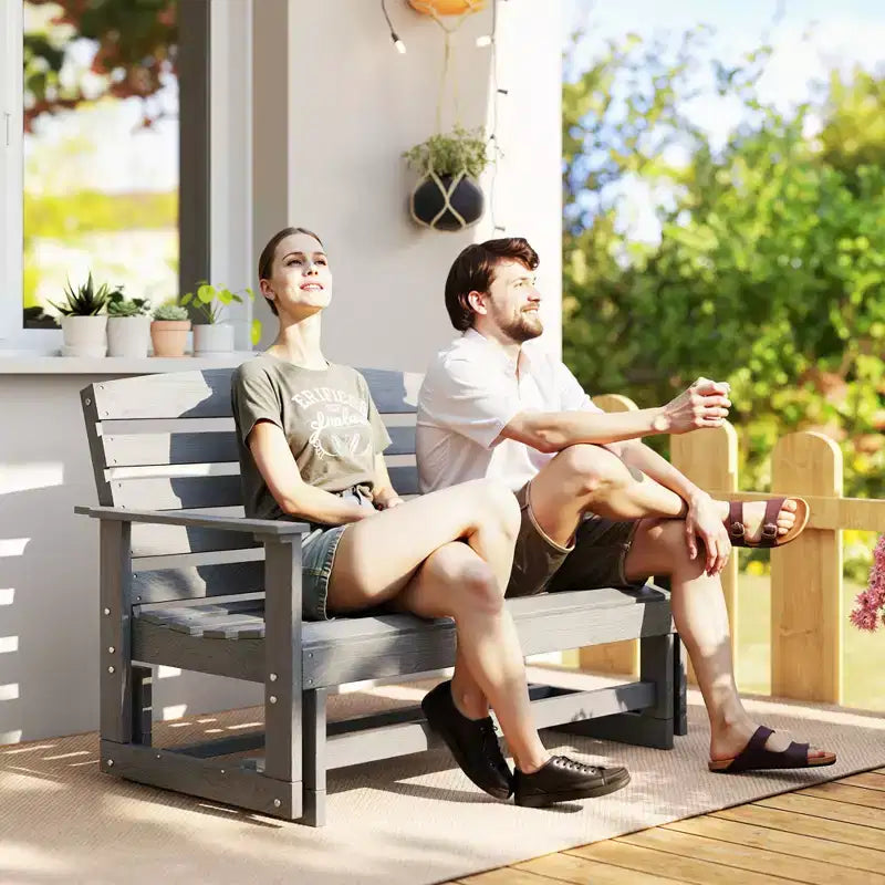 Banc de jardin Outsunny 2 places, balançoire double, causeuse à bascule avec cadre à lattes en PEHD pour jardin, patio, véranda