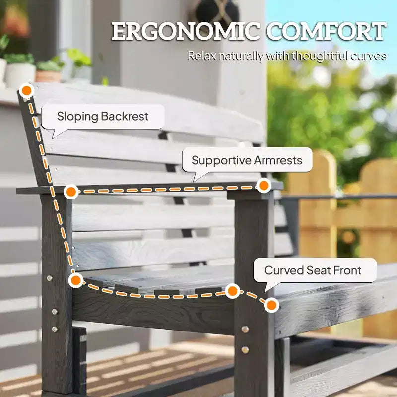 Banc de jardin Outsunny 2 places, balançoire double, causeuse à bascule avec cadre à lattes en PEHD pour jardin, patio, véranda