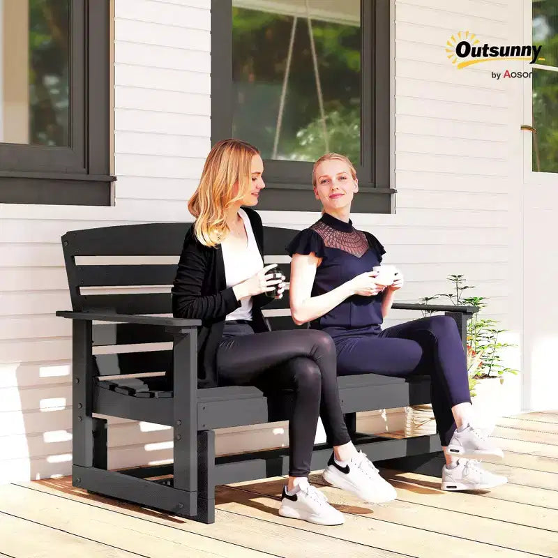 Banc de jardin Outsunny 2 places, balançoire double, causeuse à bascule avec cadre à lattes en PEHD pour jardin, patio, véranda