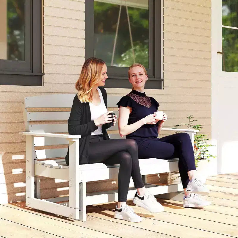 Banc de jardin Outsunny 2 places, balançoire double, causeuse à bascule avec cadre à lattes en PEHD pour jardin, patio, véranda