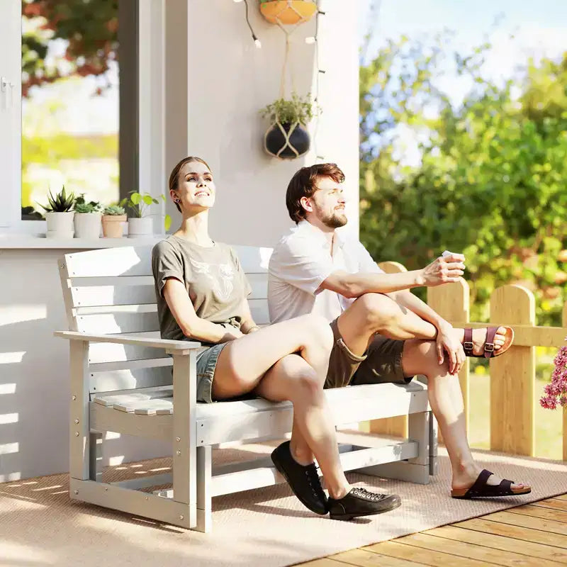 Banc de jardin Outsunny 2 places, balançoire double, causeuse à bascule avec cadre à lattes en PEHD pour jardin, patio, véranda