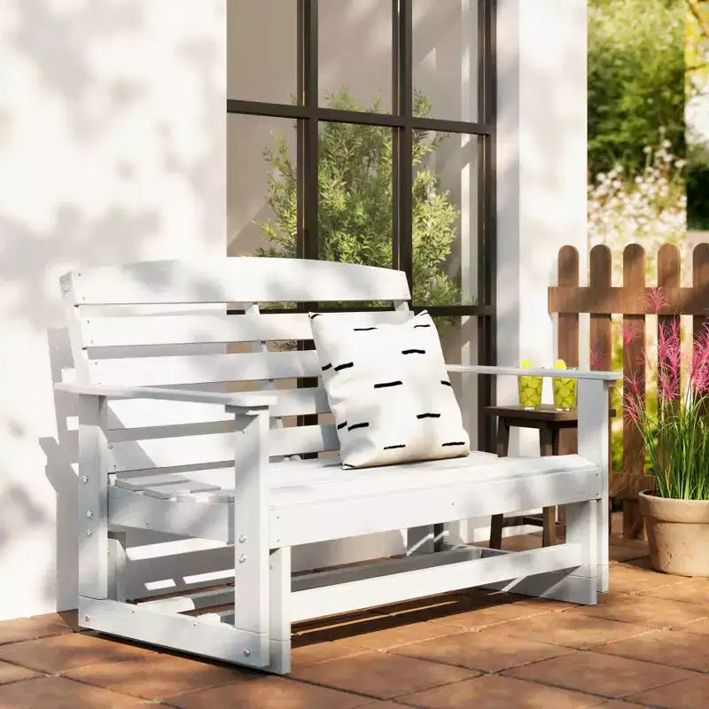 Banc de jardin Outsunny 2 places, balançoire double, causeuse à bascule avec cadre à lattes en PEHD pour jardin, patio, véranda