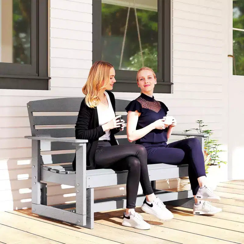 Banc de jardin Outsunny 2 places, balançoire double, causeuse à bascule avec cadre à lattes en PEHD pour jardin, patio, véranda