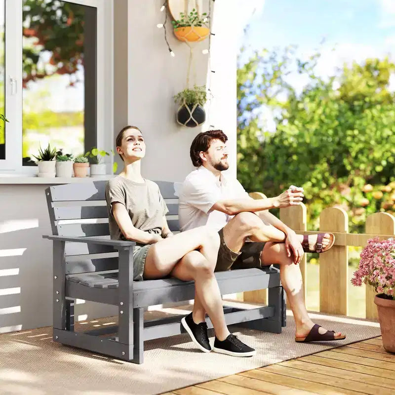 Banc de jardin Outsunny 2 places, balançoire double, causeuse à bascule avec cadre à lattes en PEHD pour jardin, patio, véranda
