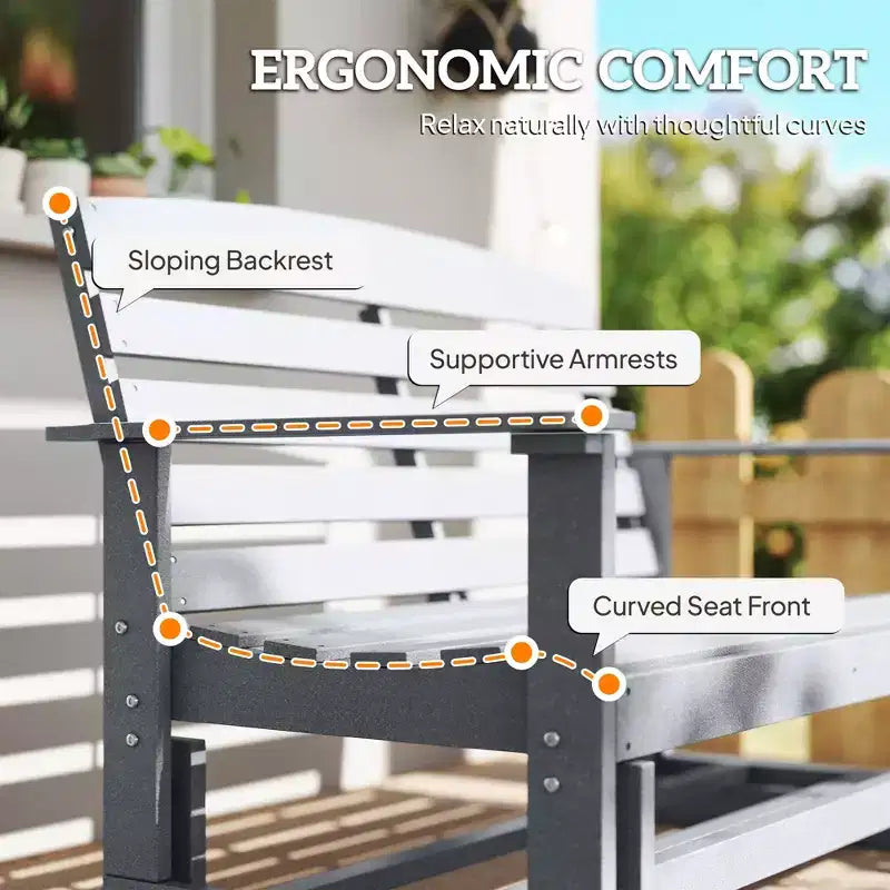 Banc de jardin Outsunny 2 places, balançoire double, causeuse à bascule avec cadre à lattes en PEHD pour jardin, patio, véranda