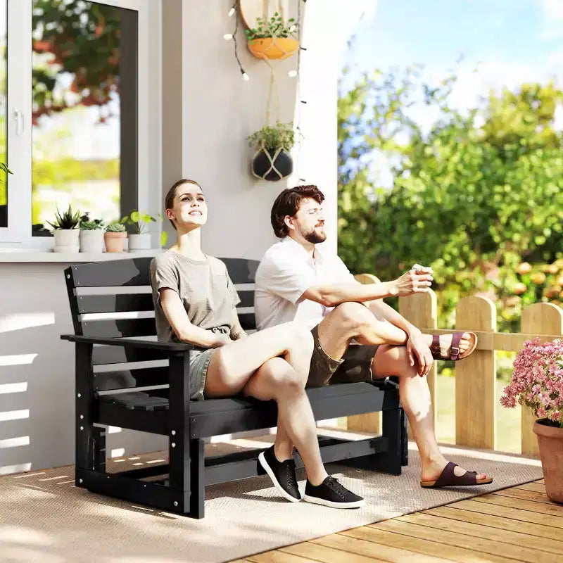Banc de jardin Outsunny 2 places, balançoire double, causeuse à bascule avec cadre à lattes en PEHD pour jardin, patio, véranda