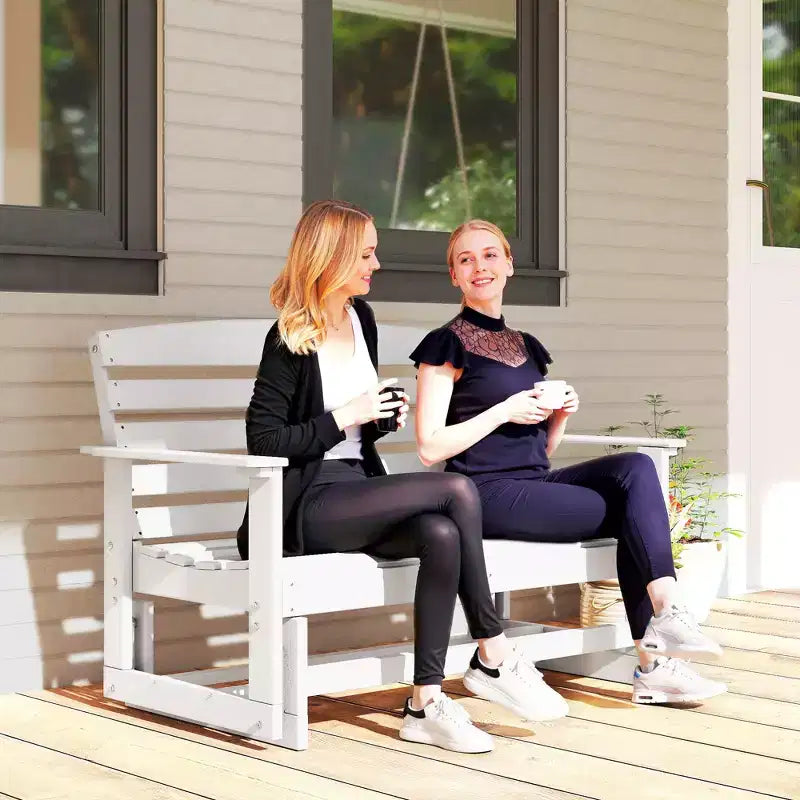 Banc de jardin Outsunny 2 places, balançoire double, causeuse à bascule avec cadre à lattes en PEHD pour jardin, patio, véranda