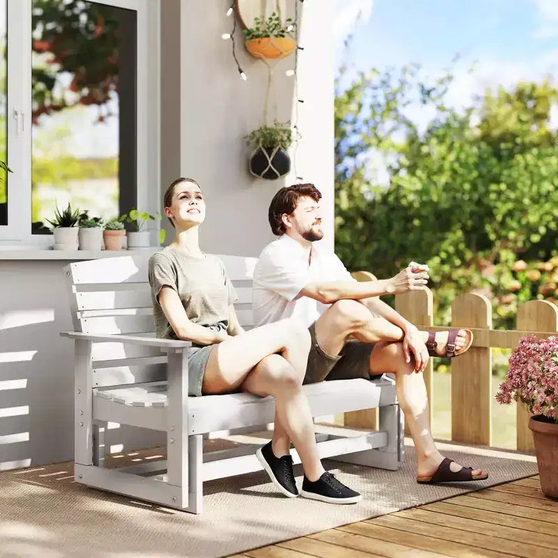 Banc de jardin Outsunny 2 places, balançoire double, causeuse à bascule avec cadre à lattes en PEHD pour jardin, patio, véranda