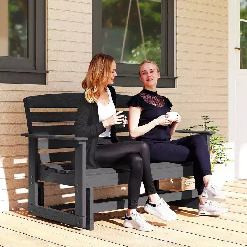 Banc de jardin Outsunny 2 places, balançoire double, causeuse à bascule avec cadre à lattes en PEHD pour jardin, patio, véranda