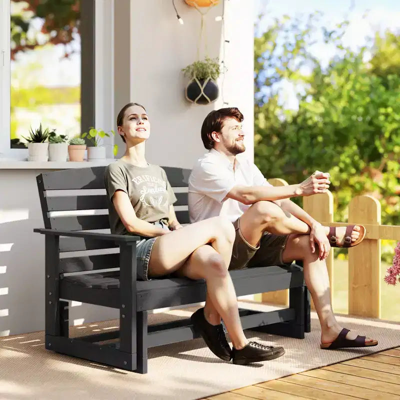 Banc de jardin Outsunny 2 places, balançoire double, causeuse à bascule avec cadre à lattes en PEHD pour jardin, patio, véranda