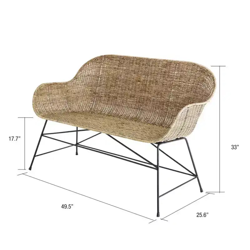 texxture Canapé Ormond en rotin tressé, Meuble d'appoint d'intérieur ou d'extérieur pour salle à manger ou cuisine, pour table ou porche, avec pieds en métal, Naturel