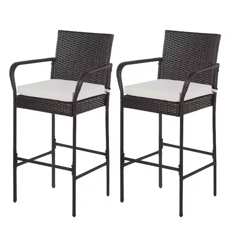 FDW Outdoor Bar Chairs Patio Bar Stools Set of 2 All-Weather Patio Furniture with Footrest Armrest & Cushion, Brown