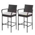 FDW Outdoor Bar Chairs Patio Bar Stools Set of 2 All-Weather Patio Furniture with Footrest Armrest & Cushion, Brown