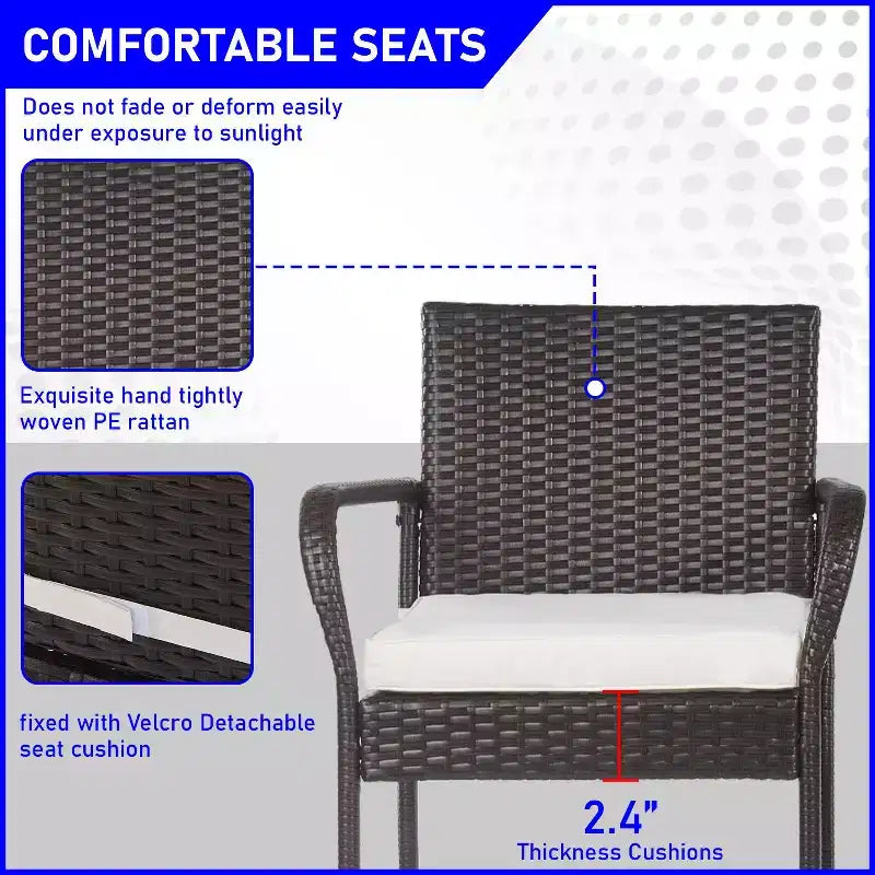 FDW Chaises de bar d'extérieur, tabourets de bar de terrasse, lot de 2, mobilier de jardin tout temps avec repose-pieds, accoudoirs et coussin, marron