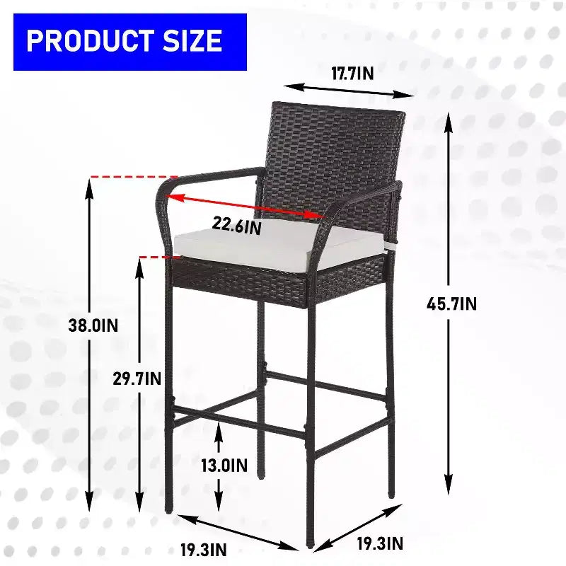 FDW Chaises de bar d'extérieur, tabourets de bar de terrasse, lot de 2, mobilier de jardin tout temps avec repose-pieds, accoudoirs et coussin, marron