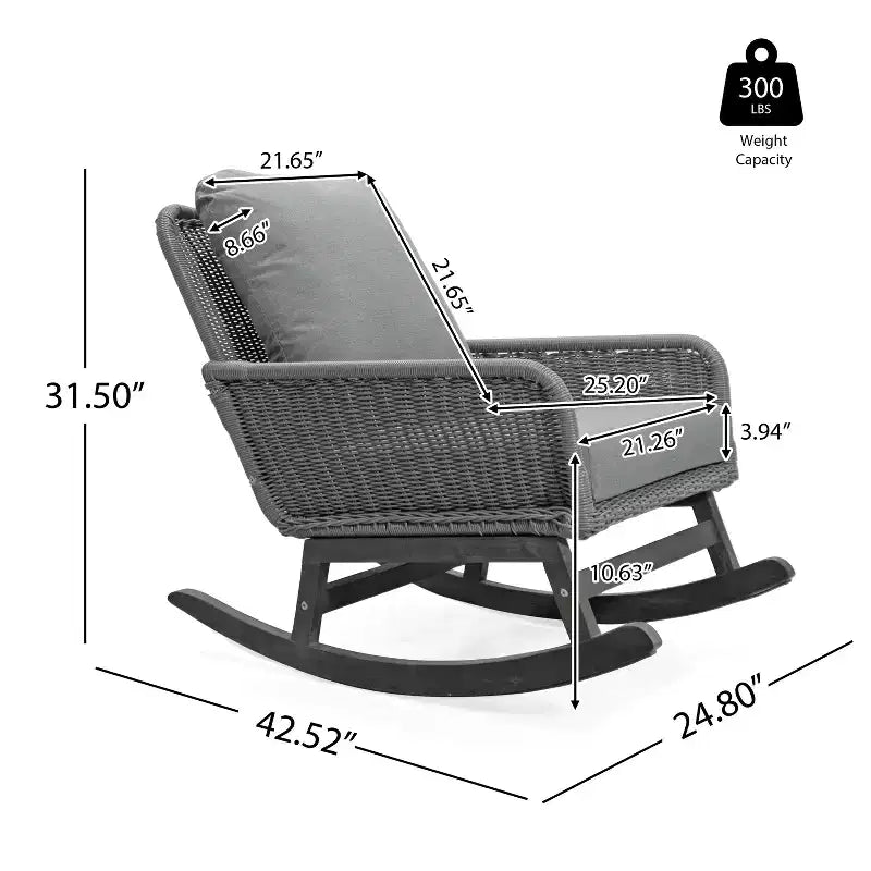 Christopher Knight Home Tamid, chaise à bascule moderne d'extérieur en bois, rotin et métal avec coussin