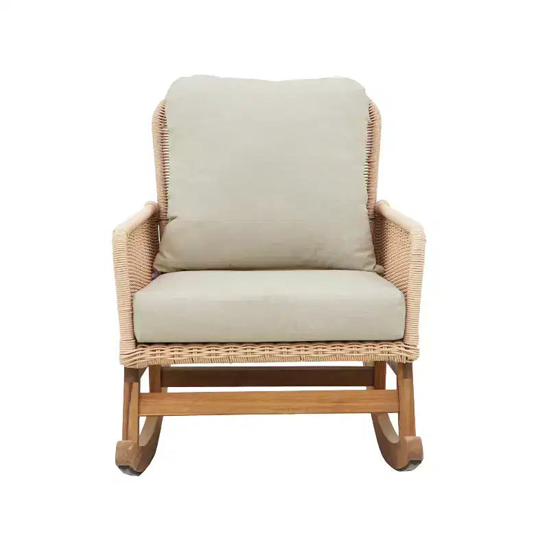 Christopher Knight Home Tamid, chaise à bascule moderne d'extérieur en bois, rotin et métal avec coussin