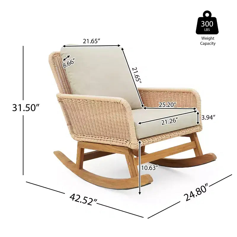 Christopher Knight Home Tamid, chaise à bascule moderne d'extérieur en bois, rotin et métal avec coussin