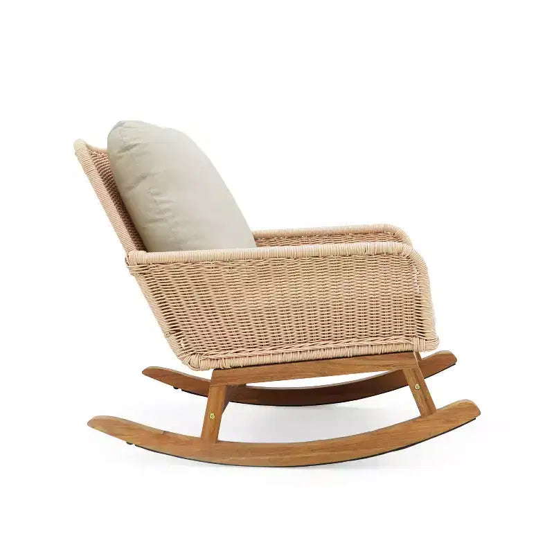 Christopher Knight Home Tamid, chaise à bascule moderne d'extérieur en bois, rotin et métal avec coussin