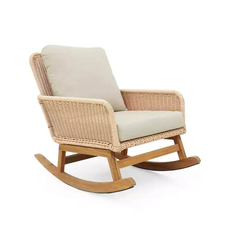 Christopher Knight Home Tamid, chaise à bascule moderne d'extérieur en bois, rotin et métal avec coussin