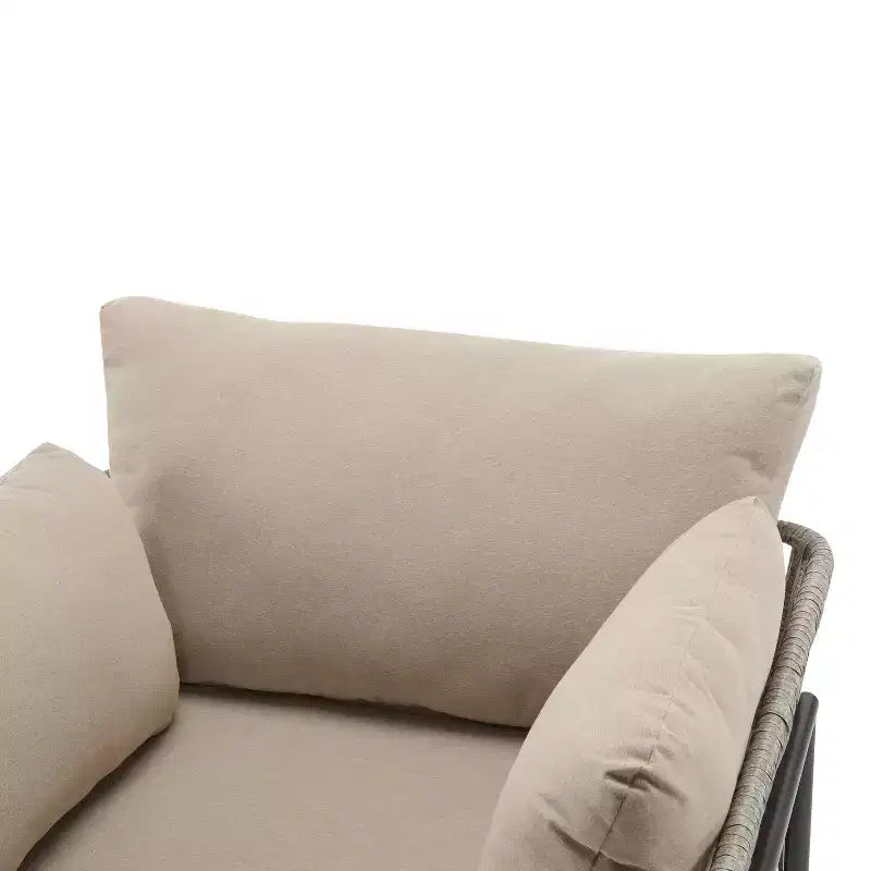 Fauteuil de salon/d'appoint de patio 36W avec coussins, oreillers et design élégant en corde tressée, Fer, Beige+Gris/Naturel-ModernLuxe