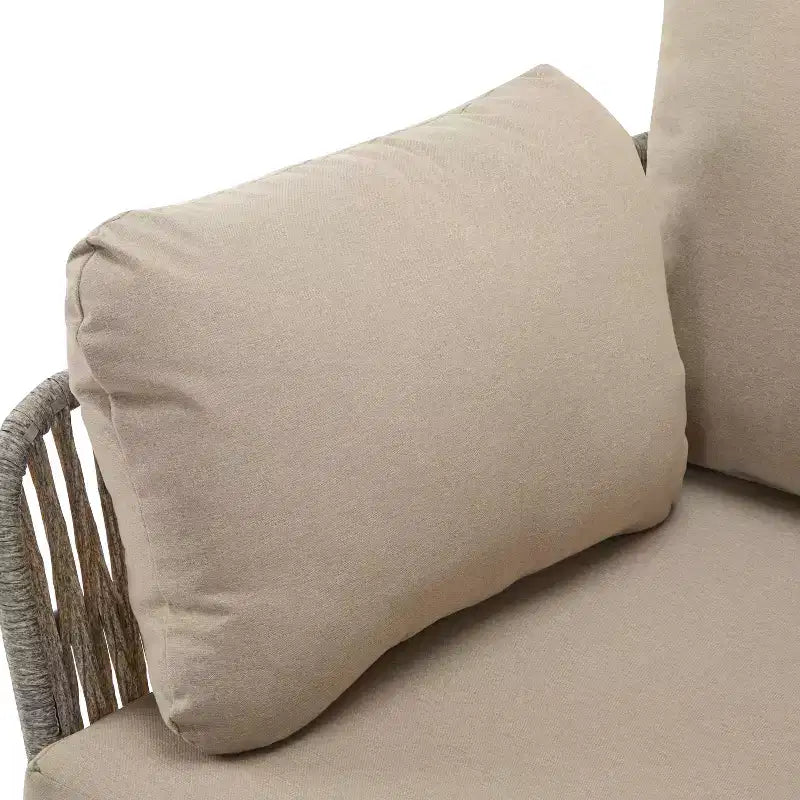 Fauteuil de salon/d'appoint de patio 36W avec coussins, oreillers et design élégant en corde tressée, Fer, Beige+Gris/Naturel-ModernLuxe