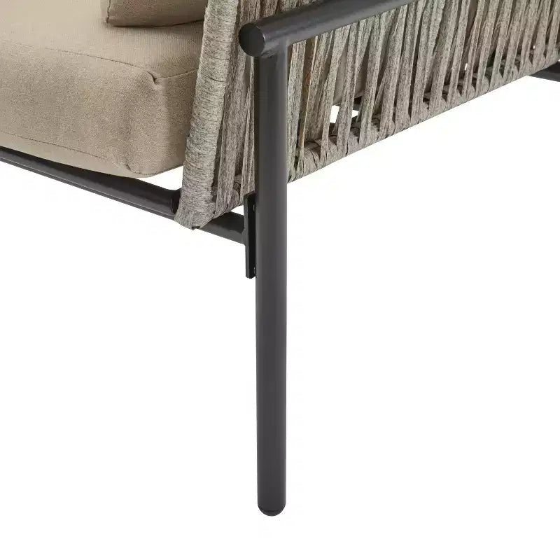 Fauteuil de salon/d'appoint de patio 36W avec coussins, oreillers et design élégant en corde tressée, Fer, Beige+Gris/Naturel-ModernLuxe