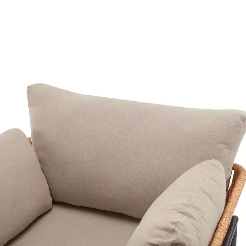 Fauteuil de salon/d'appoint de patio 36W avec coussins, oreillers et design élégant en corde tressée, Fer, Beige+Gris/Naturel-ModernLuxe