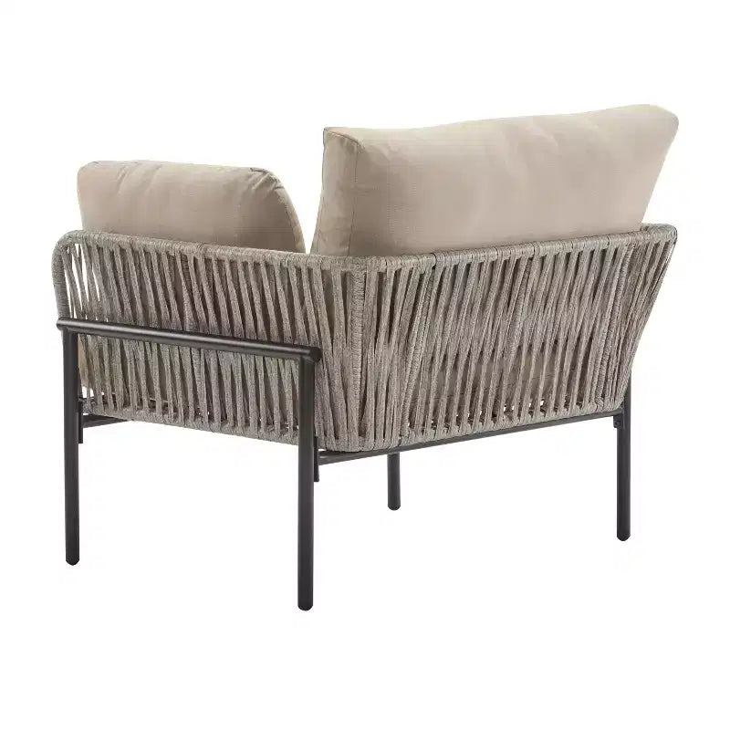 Fauteuil de salon/d'appoint de patio 36W avec coussins, oreillers et design élégant en corde tressée, Fer, Beige+Gris/Naturel-ModernLuxe